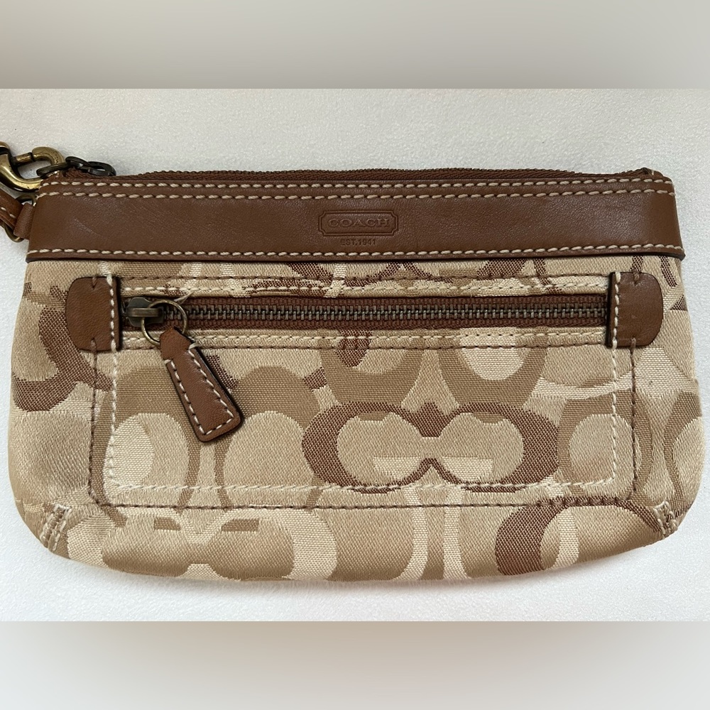 Tan Coach Wristlet Signature Canvas